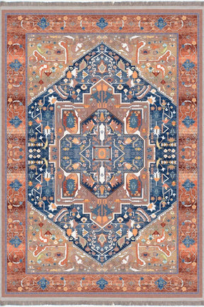 Alfombra 'Feliz' sobre fondo blanco, resaltando su textura y diseño que invitan al descanso y la contemplación. Ideal para añadir sofisticación y un toque de lujo clásico a cualquier sala de estar o comedor. Esta pieza es el complemento perfecto para una decoración elegante y atemporal. Lavable en lavadora, base antideslizante, sin pelusas e hipoalergénica.
