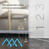 Imagen de la alfombra 'Mármol' mostrando el grosor de las capas: la capa superior tiene 2 mm de grosor y la capa inferior tiene 4 mm. 